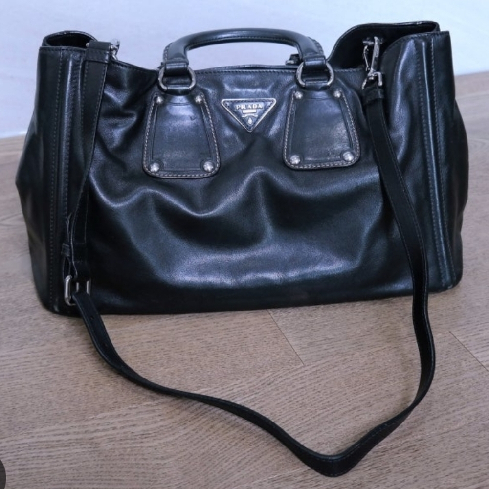 PRADA Rare Nocciolo Soft Calf Leather Black Bag - Picture 3 of 14
